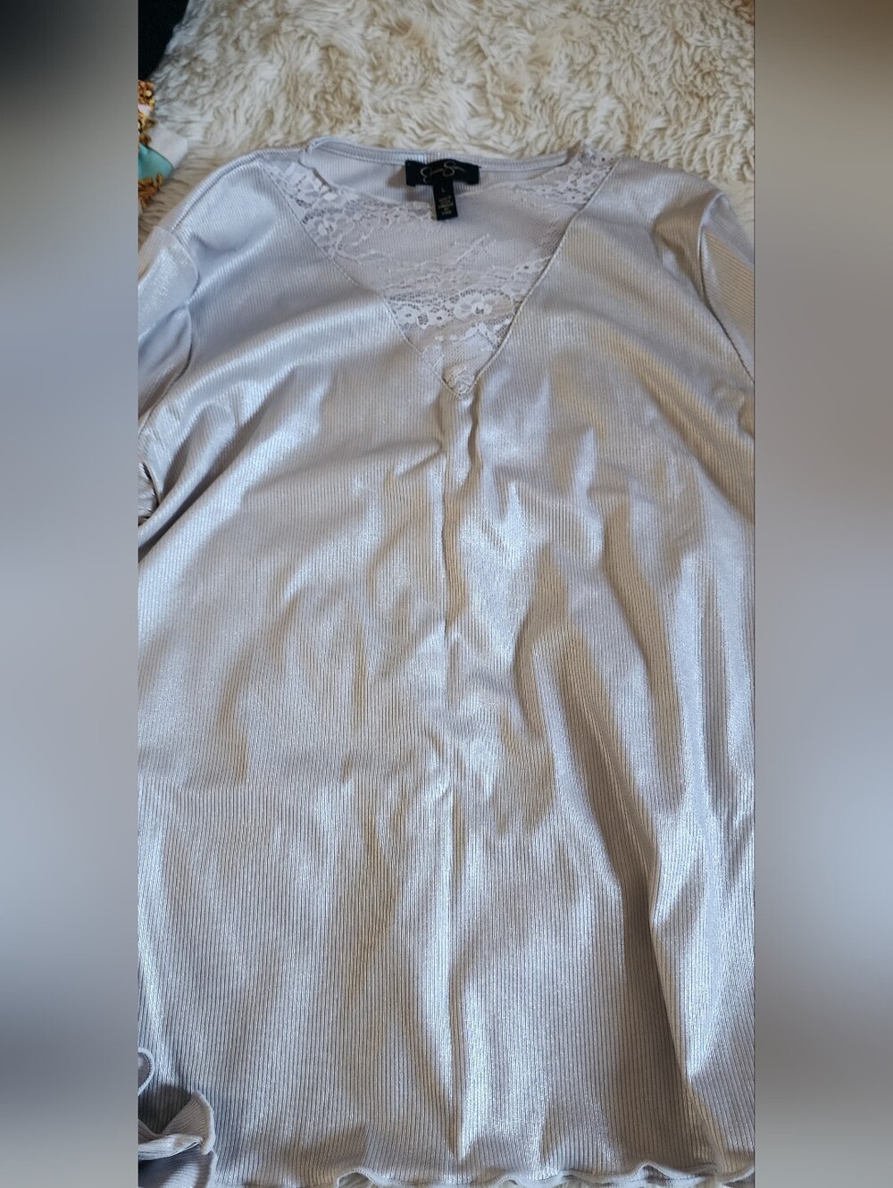 Jessica Simpson Silver Lace V-Neck Ribbed Tank